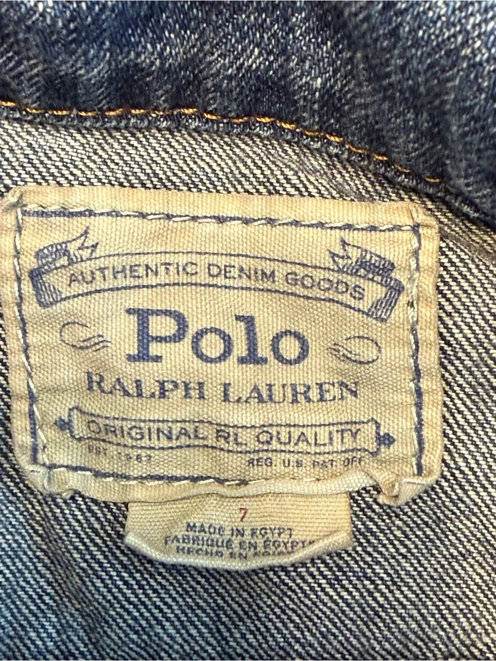 Polo Ralph Lauren Denim Trucker Jacket Kids Size 7 American Flag Patch Logo Snap